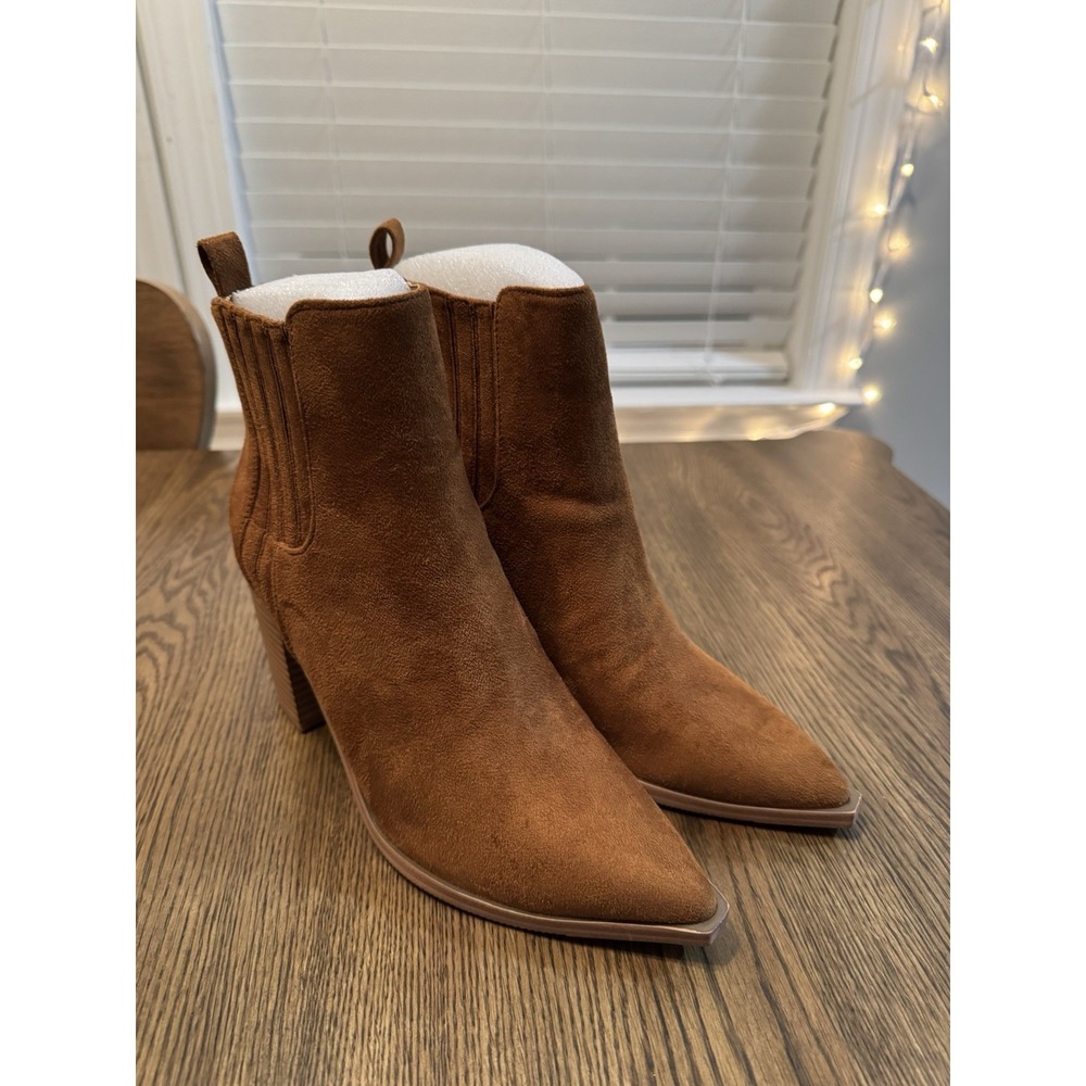 Imily Bela Women's Ankle Boots Pointed Toe Chunky Stacked Heeled Faux Suede NEW